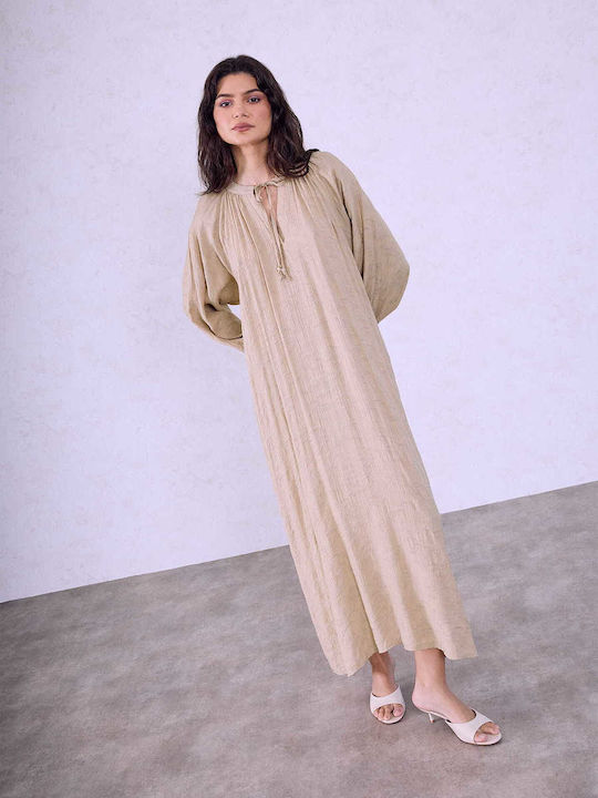 Celestino Women's Maxi Dress Embossed Patterns Loose Fit Dark Beige