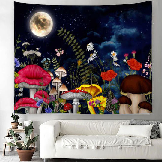FRIPIA Decorative Tapestry Night Garden Fantasy Mushrooms Handmade Black Fabric 150x130cm