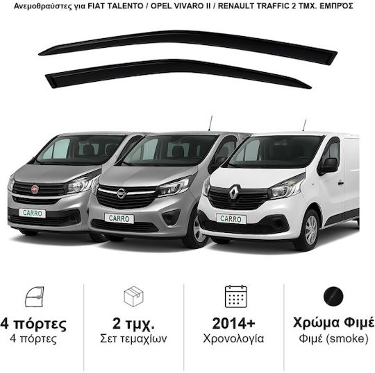 Heko Set of Windbreakers Front Car Dark Fime for Opel Vivaro Renault Trafic 2pcs