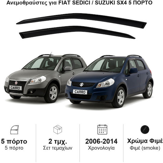 Heko Σετ Ανεμοθραύστες Αυτοκινήτου Μπροστινοί Σκούρο Φιμέ για Fiat Sedici Suzuki SX4 2τμχ
