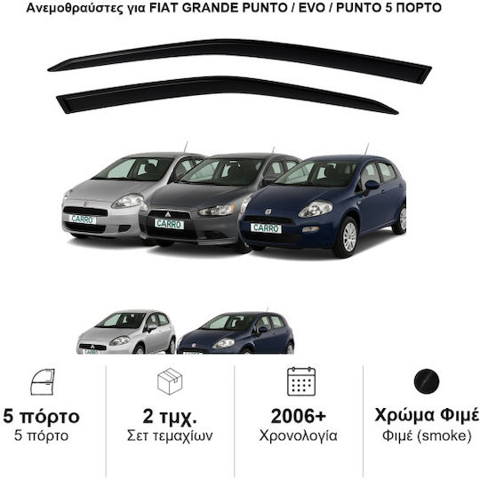 Heko Set of Windbreakers Front Car Dark Fime for Fiat Grande Punto / Evo (2006+) 5 door 2pcs