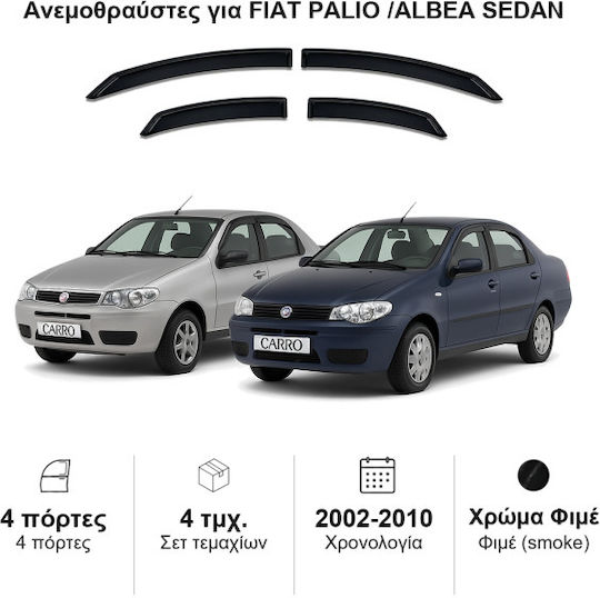 Heko Σετ Ανεμοθραύστες Αυτοκινήτου Μπροστινοί και Πίσω Σκούρο Φιμέ για Fiat Palio 4τμχ