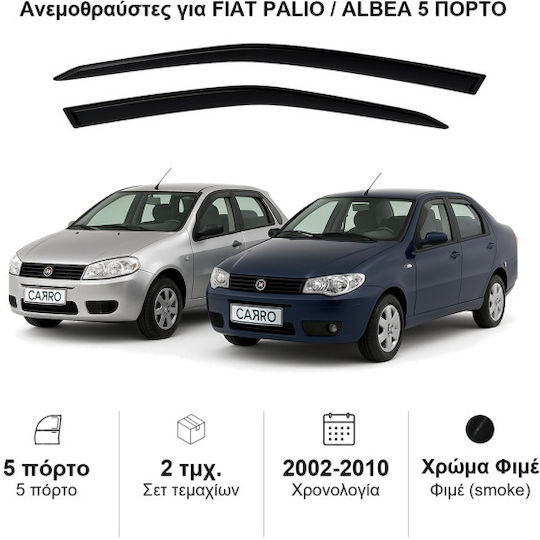 Heko Σετ Ανεμοθραύστες Αυτοκινήτου Μπροστινοί Σκούρο Φιμέ για Fiat Palio 2τμχ