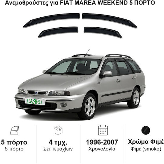 Heko Set of Windbreakers Front and Rear Car Dark Fime for Fiat Marea 4pcs