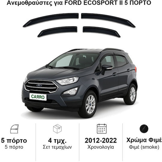 Heko Σετ Ανεμοθραύστες Αυτοκινήτου Μπροστινοί και Πίσω Σκούρο Φιμέ για Ford EcoSport II (2013+) 5D 4τμχ