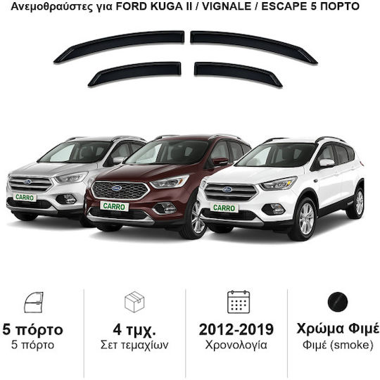 Heko Set of Windbreakers Front and Rear Car Dark Fime for Ford Kuga II 2012 4pcs