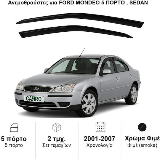 Heko Σετ Ανεμοθραύστες Αυτοκινήτου Μπροστινοί Σκούρο Φιμέ για Ford Mondeo 2τμχ