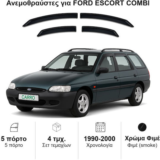 Heko Σετ Ανεμοθραύστες Αυτοκινήτου Μπροστινοί και Πίσω Σκούρο Φιμέ για Ford Escort 4τμχ