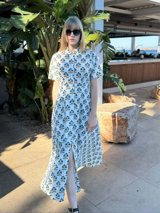 Rochie De Vară Maxi Rochie-Cămașă Albastră
