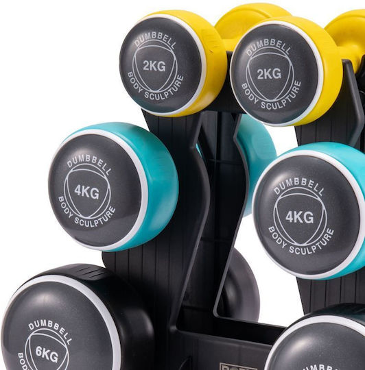 Body Sculpture Rubber Set of Round Dumbells 6pcs Total Weight 24kg