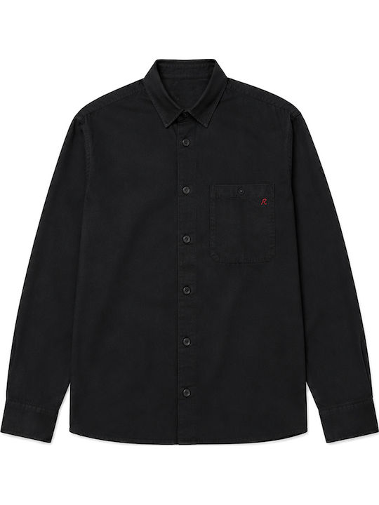 Long Sleeve Linen Overshirt in Regular Fit Black