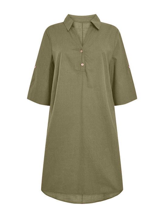 Celestino Damenkleid Asymmetrisch Klassischer Ausschnitt Khaki