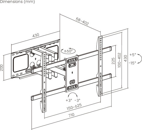 Brateck LPA69-466W Wall Mounted TV Mount with Extension Arm up to 86" and 60kg Silver