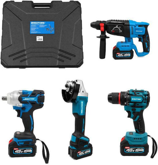 Bisutime 013245239590 Battery Powered Tool Set Angle Grinder Drill Driver Impact Driver & Hammer 68V with 2 Batteries