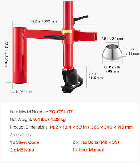 Vevor Manual Tire Changer Duck Head Silver Cone Suitable for 406-533 Mm Wheels Heavy Duty Tire Changer Head Adapter Set Mounting & Removal Tool More Cars Suv Trucks Atv Qcltczg