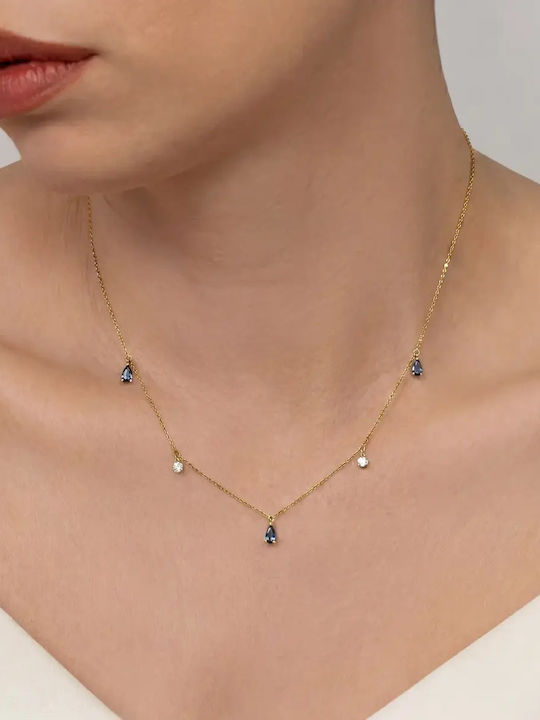 Halskette Mit Träne Design Aus 14K Gold Mit Blau Zirkon