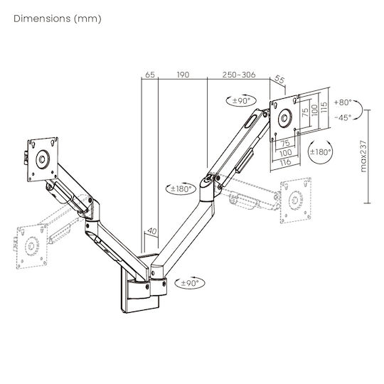 Brateck Wall Mounted Stand for 2 Screens up to 32" with Arm (LDA113-114)