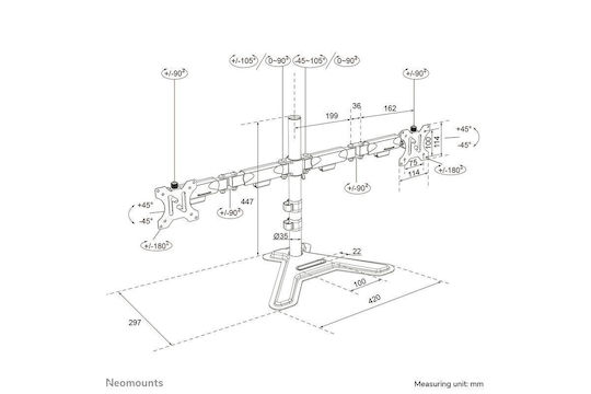 Neomounts Suport De Birou Pentru 2 Monitoare Până La 32" Cu Braț (DS45-600BL2)