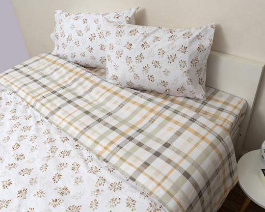 Viopros Ανθή Σετ Κουβερλί Μονό Βαμβακερό White-beige 160x240cm 2τμχ