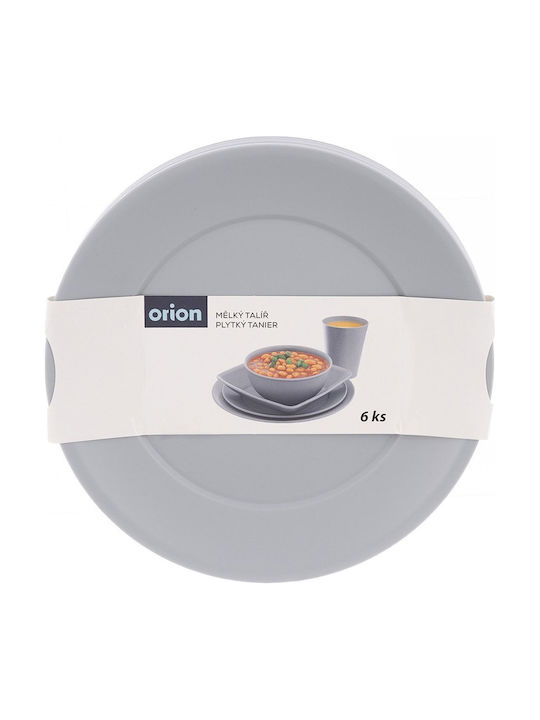 Orion Sandy Shallow Plastic Grey Serving Plate with Diameter 23.5cm 6 Pieces
