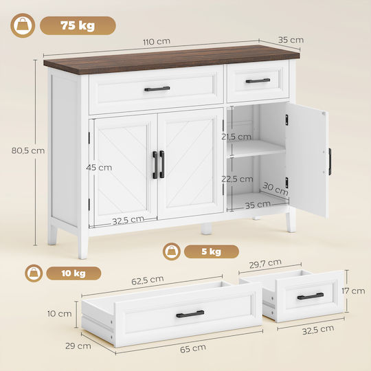 Floor Cabinet White 110x35x80.5cm