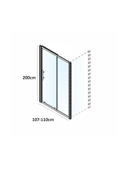 Devon Elli Shower Cabin with Sliding Door 107-110x200cm Clear Glass Chrome