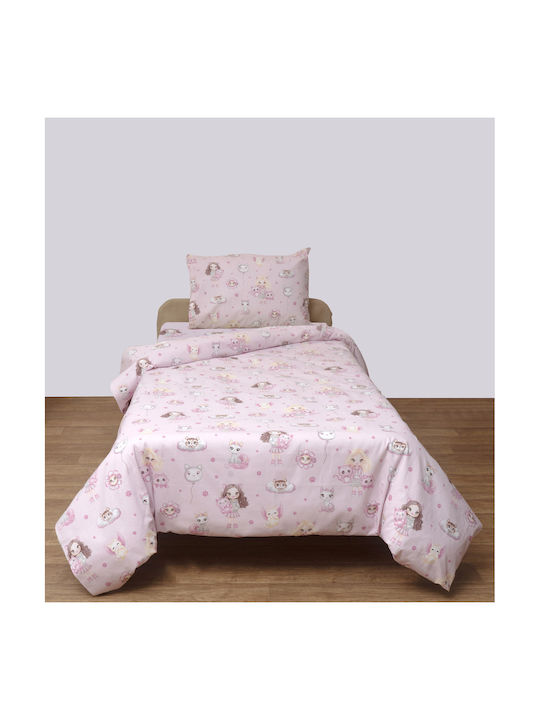 Viopros Комплект Детско Одеяло Единично с Калъфка за Възглавница Кат Pink 160x240см Viopros Комплект Детско Одеяло Единично с Калъфка за Възглавница Кат Pink 160x240см