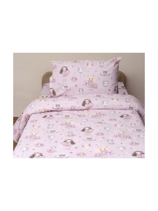 Viopros Set Kids Duvet Single with Pillowcase Pink 160x240cm