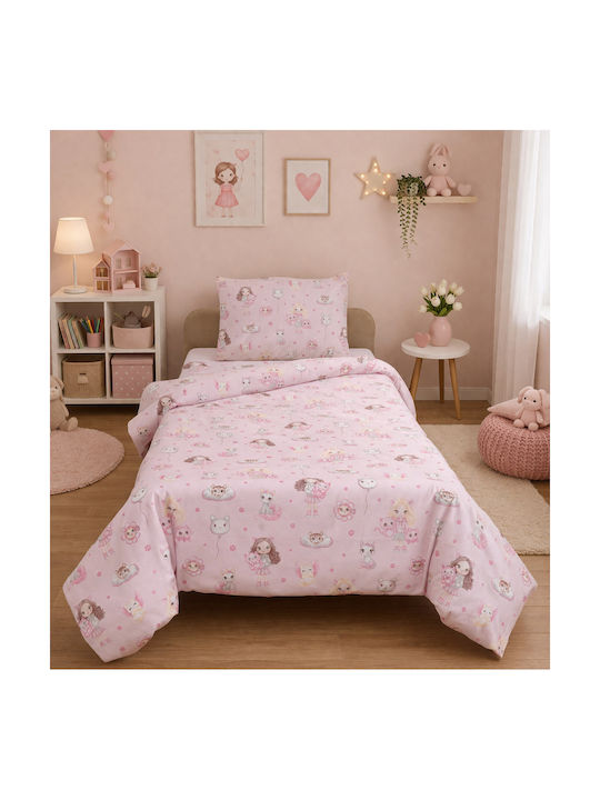 Viopros Set Kids Duvet Single with Pillowcase Pink 160x240cm