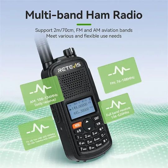 Retevis A61 CB- und Zwei-Wege-Funkgerät UHF/VHF 5W mit Monochrom-Display