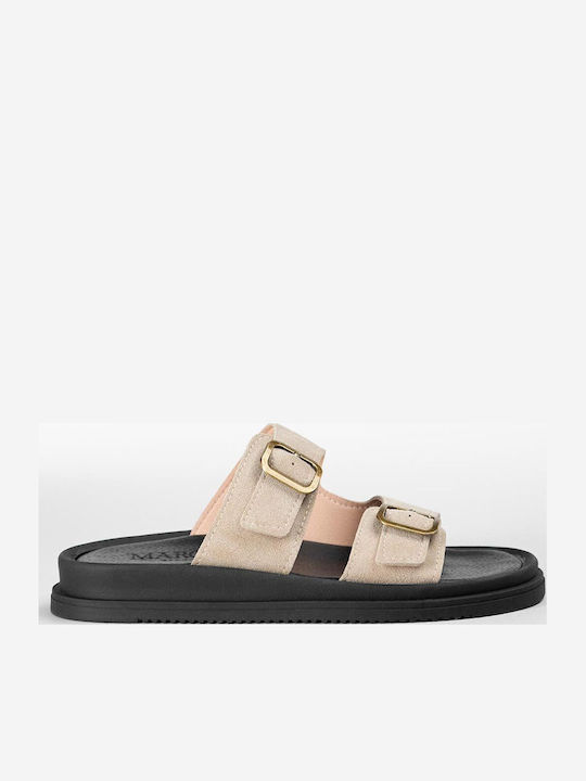 Leather Women's Flat Sandals Beige