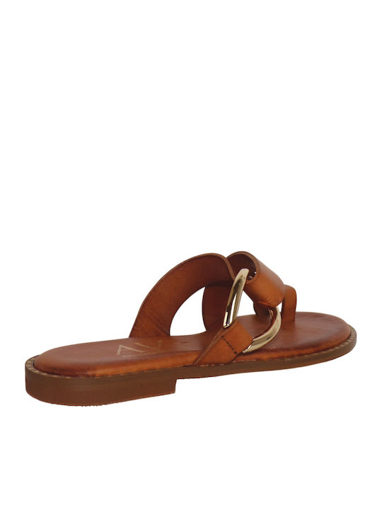 Leder Flache Sandalen Für Damen Tabac Braun