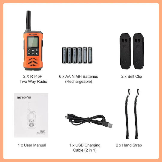Retevis Rt45p Wasserdichter Ip67 CB- und Zwei-Wege-Funkgeräte Pmr446 Reichweite Bis Zu 3km Set 2 Stücke