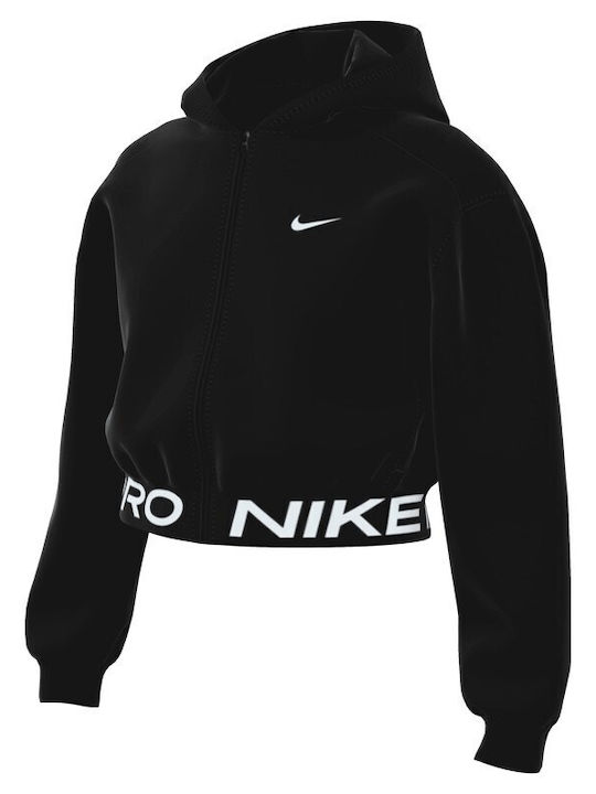 Fleece Kinder-Sweatshirt Strickjacke Dri-Fit Gekürzte mit Kapuze und Taschen Schwarz