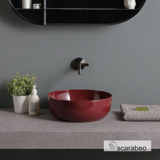 Scarabeo Glam Επικαθήμενος Νιπτήρας Πορσελάνης 39x39cm Cherry Glossy