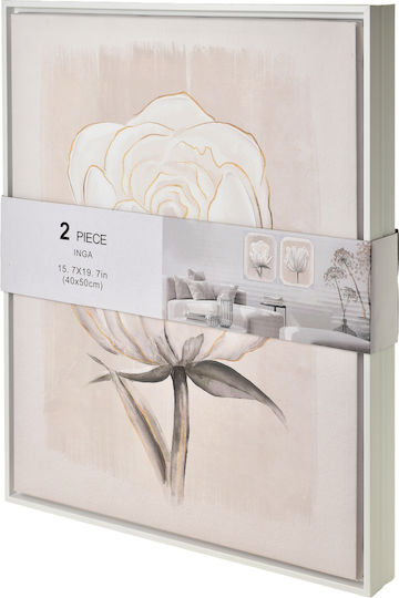 Inga Комплект 2 Картини 40x50см Бял Цвете
