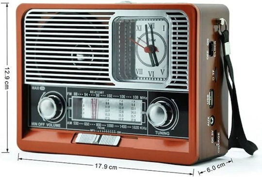 Retro Portable Rechargeable Radio with Bluetooth and USB Red