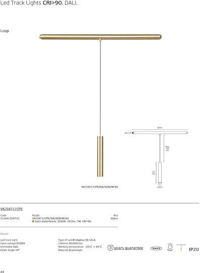 VK Lighting Pendant Ceiling Light Gold LED with Warm White Light Rail