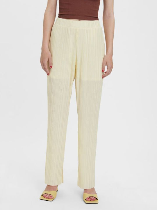 Damen Hochbund Stoffhose mit Gummiband in Regulärer Passform Beige
