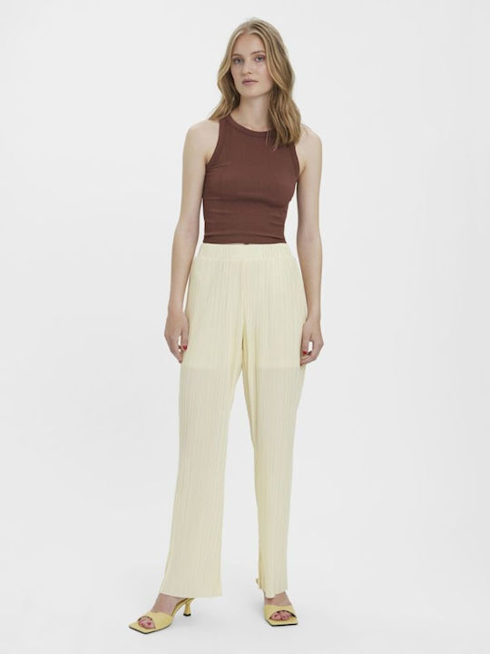 Damen Hochbund Stoffhose mit Gummiband in Regulärer Passform Beige