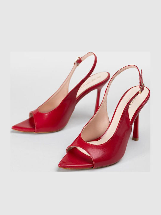 Leather Peep Toe Heels with Stiletto Heel Red