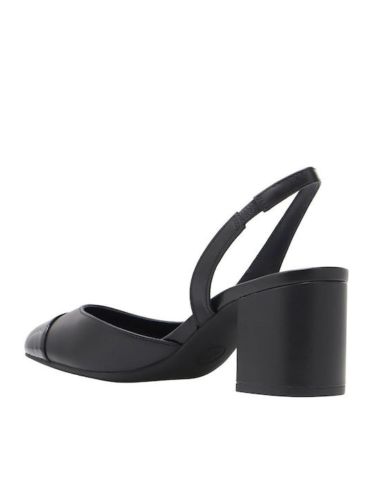 Кожени Обувки на ток с Дебел Среден Ток Черни