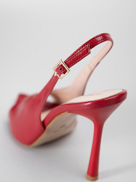 Leather Peep Toe Heels with Stiletto Heel Red