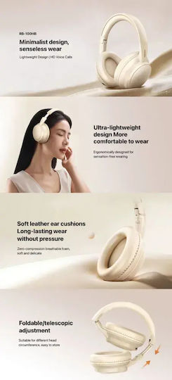 Remax RB-100HB Wireless Bluetooth Over Ear Headphones with 8 Hours Playing Time Beige