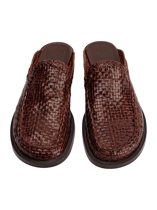 Pantofi Mules Dama De Piele Flat Maro