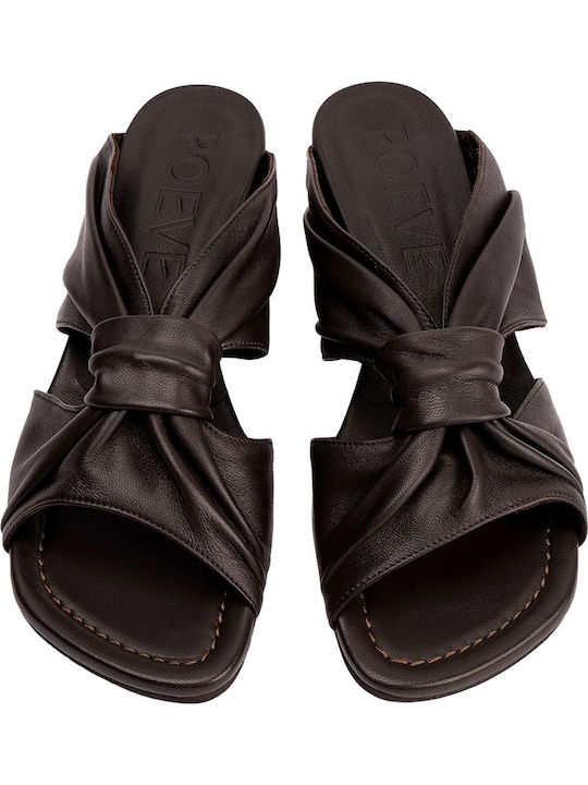 Mules De Piele Cu Talpă Joasă În Culoare Maro