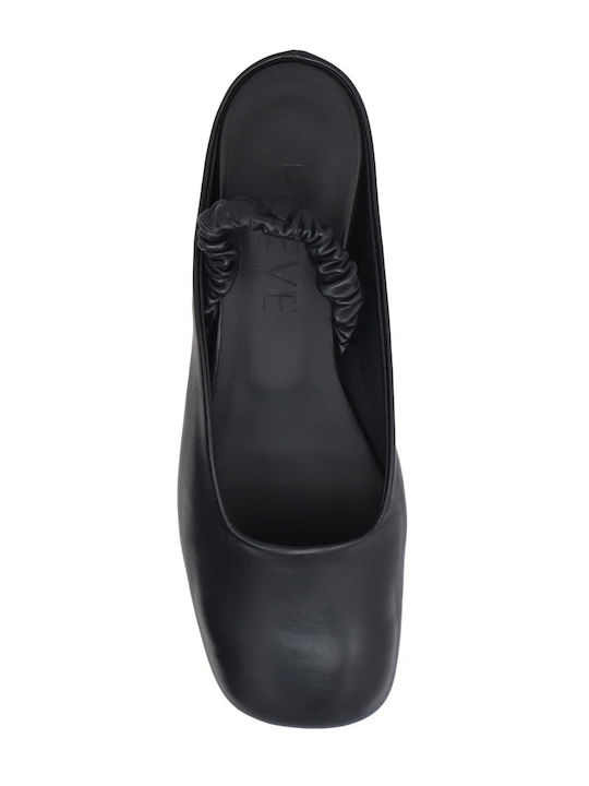 Pantofi Mules Dama Flat De Piele În Culoare Neagră