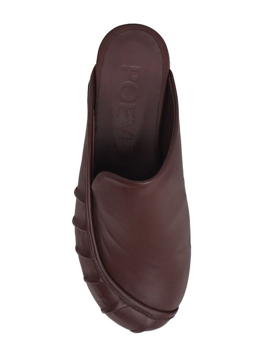 Pantofi Mules Dama De Piele Flat În Culoare Burgundy