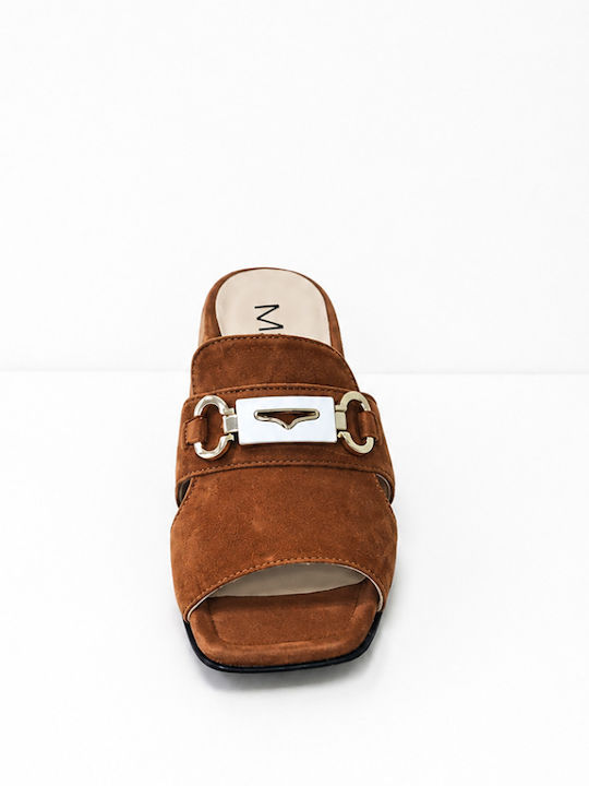 Suede Mules With Heel In Orange Colour