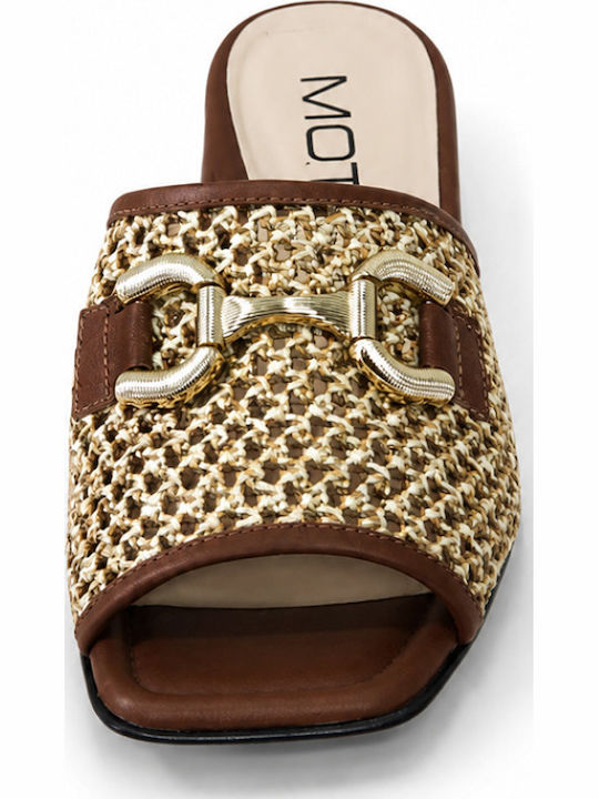Leather Mules with Heel in Brown Colour